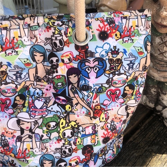 Tokidoki Le Sportsac My Love Tote Bag Purse Handbag Rope Handles Black Kawaii - Picture 3 of 12